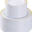 BESTVIP 200PCS Gold Plastic Plate, Disposable Party Plates with 100 Dinner Plates and 100 Dessert Plates, Plastic Plates for Party, Wedding and Birthday