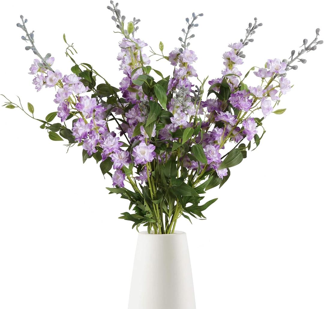 IPOPU Purple Fake Flowers 9pcs Delphinium Artificial Flowers with Clematis Greenery Stems 33.5" Bluebonnet Flowers Larkspur Snapdragon Tall Fake Flowers for Home Bridal Shower Party Decor (Purple)