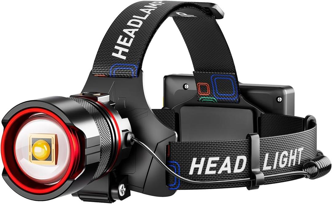 Rechargeable Headlamp 99000 High Lumens, Super Bright LED Head Lamp with Motion Sensor, 12 Modes, IPX7 Waterproof, 125 Adjustable, Zoomable Headlight for Adults, Camping, Cycling, Running (T45)