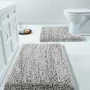 Yimobra Bathroom Rugs Sets 2 Piece, Luxury Shaggy Extra Thick Bathroom Rugs, Plush Non-Slip Mats for Bath Room Floor, U-Shaped Toilet Mat, Ultra Absorbent, 24 x 17 + 24.4 x 20.4 Inches, Light Grey