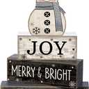 4 Pcs Snowman Christmas Decor Winter Table Decorations Christmas Tiered Tray Decor Winter Centerpiece Decorations Indoor Rustic Wooden Snowman Block Sign Gift Farmhouse for Home Kitchen