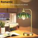 ILLMTW Glass Table Lamp Set of 2,Small Gold Bedside Lamps Dimmable Boho Bedroom Lamp with Tulip Flower Green Lamp Shade,Vintage Mid Century Modern Mini Nightstand Lamp for Bedroom Living Room