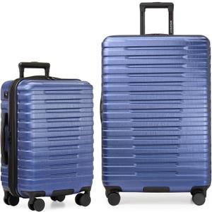 U.S. Traveler Boren Expandable Hardside Rugged Travel Luggage with 8 Spinner Wheels, Navy, 2-Piece Set, 2-Piece Set, USB Port in Carry-On