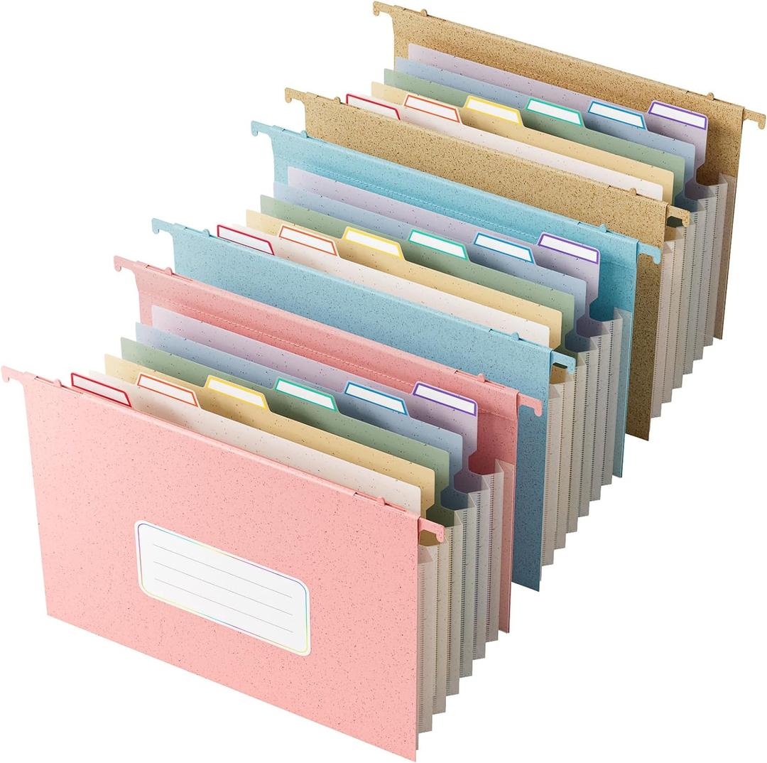Wheat Straw Expanding Hanging File Folders, 3 Color File Organizer, 1.2" Accordion Pockets, Large Capacity, Letter Size for Filing Cabinet, 100% BPA Free, Return to Nature, Healthy Living (Yellow & Blue & Pink)