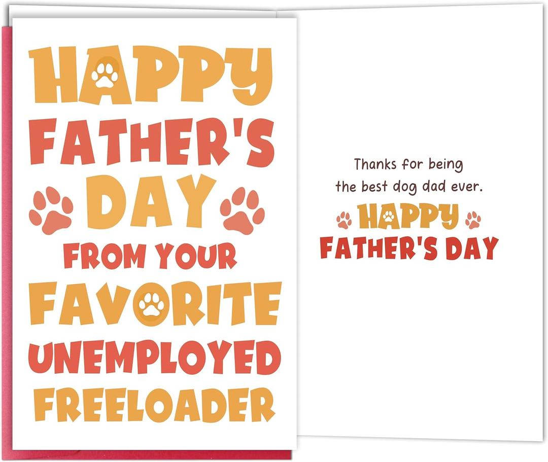 3 x Funny Dog Dad Fathers Day Card, Cute Pet Fathers Day Card Gift from Dog or Cat, Humor Greeting for Husband Boyfriend Pet Owner, Happy Fathers Day Cards for Him