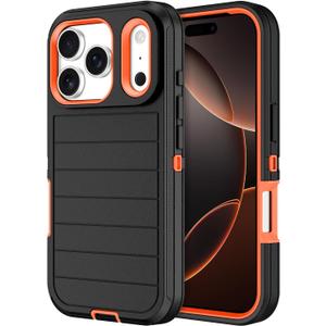 for iPhone 17 Pro Max Case Heavy Duty Shockproof Dropproof 3-Layer Full Body Protection Military Grade Rugged Tough Non-Slip Cover Case for Apple iPhone 17 Pro Max 6.9",Black/Orange
