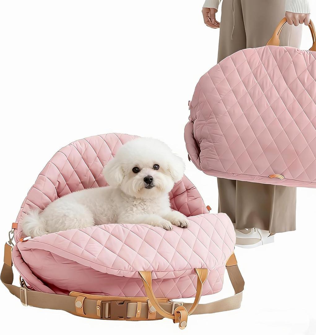 Dog Car Seat for Small Dogs, Pet Seats for Cars with Clip-On Safty Leash, Detachable Washable Pet Car Seat Travel Bed Under 25lbs (Pink)
