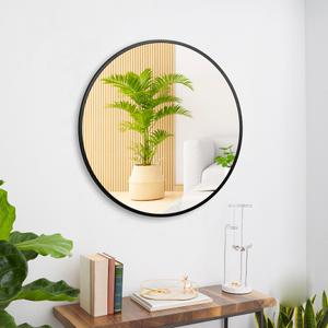 URnicehome 36 Inch Black Tempered Glass Round Mirror,Bathroom Mirror,Metal Frame Vanity Mirror,Circle Wall Mirror for Bathroom Bedroom Living Room Entryways Washrooms