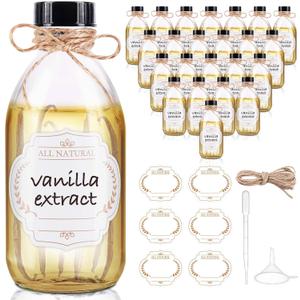 8 OZ Glass Bottles with Lids, 24 Pack Leakproof Glass Bottles for Vanilla extract Homemade, Food Storage, Juice, Essential Oils, Hot Sauce, Syrup, Beans, Boston Round Clear lab dispensing bottles