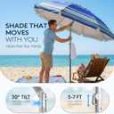 PASAMIC 7ft Beach Umbrella for Sand with Sand Anchor & Tilt, UPF 50+ Protection Beach Umbrellas for Heavy Duty Wind Portable with Carry Bag and Hook, for Patio Pool, Dark Blue Stripes Random pattern