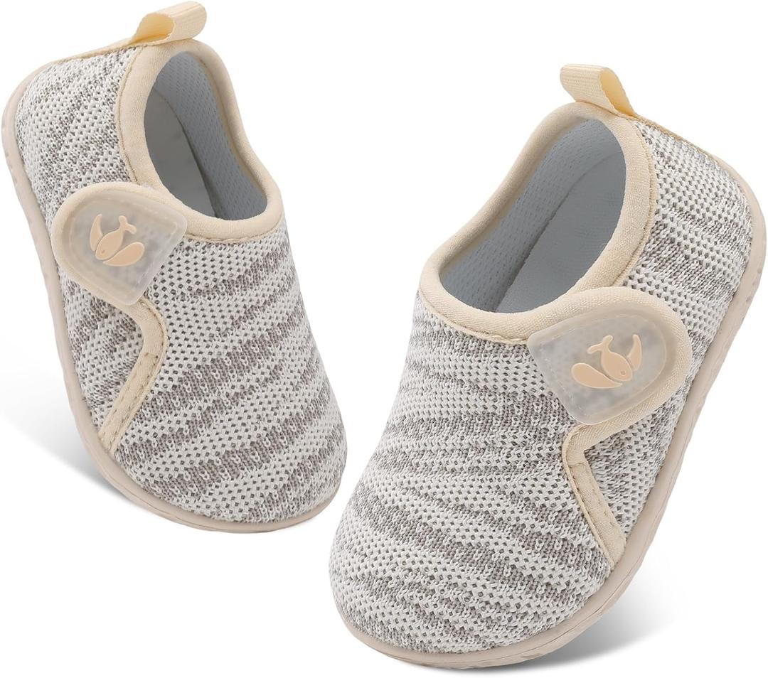 FEETCITY Baby Boys Girls First Walking Shoes Infant Sneakers Crib Shoes Breathable Lightweight Slip On Shoes (12-18 Months, Beige Pattern)
