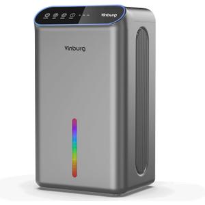 Dehumidifiers for Home (85 OZ Water Tank, 800 sq.ft) Quiet Small Dehumidifier for Basement Bedroom Bathroom with Drain Hose, 3 Gear Timer, Sleep Mode, Auto Shut Off, 7 Color Ambient Light (Classic Silver)