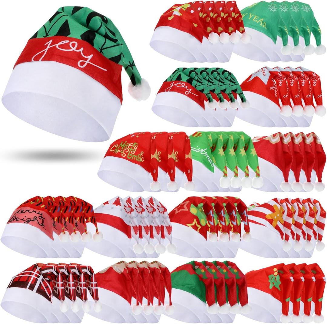 Suhine 60 Pcs Christmas Father Santa Hat Decorative Non Woven Christmas Santa Hat Bulk with Santa Claus Snowman for Xmas Festive Holiday Decoration Family Party Costume Supplies Adult Women Men Unisex