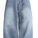 Men's Baggy Y2K Hip Hop Street Jeans Wide Leg Denim Pants Loose Fit Long Trousers (Large, F10 Blue)