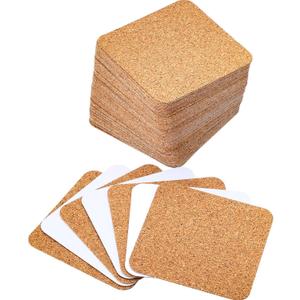 60 Pieces Self Adhesive Cork Coasters Squares/Round 4 x 4 Cork Mats Backing Sheets for DIY Coasters Crafts Backing Tiles Supplies(Square)