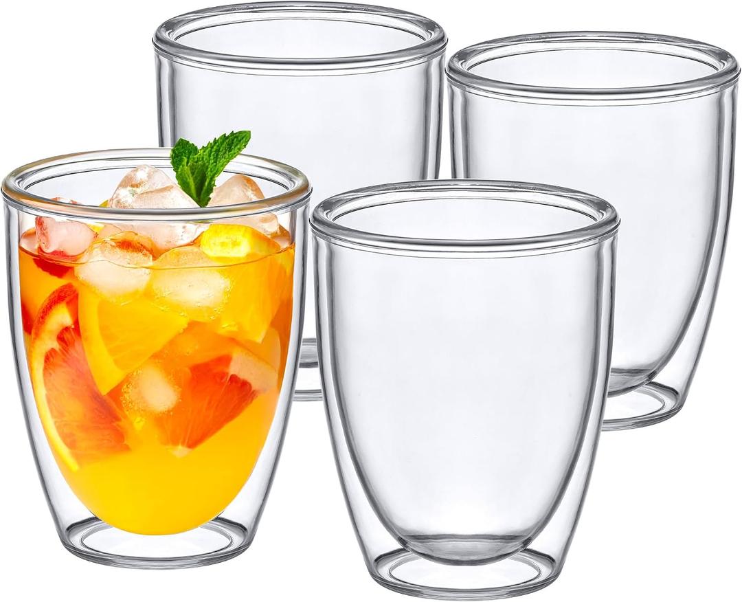 Amazing Abby - Andes - 14-Ounce Insulated Plastic Tumblers (Set of 4), Double-Wall Plastic Drinking Glasses, All-Clear Reusable Plastic Cups, BPA-Free, Shatter-Proof, Dishwasher-Safe