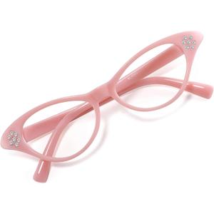 FEISEDY Cat Eye Costume Glasses with Rhinestones Women & Kids 50s 60s Classic Party Cateye Sunglasses B2848 (005 Pink Frame)