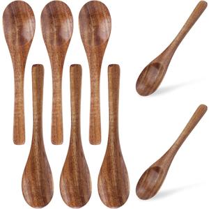 8pcs Small Wooden Spoons Set, 5.12in Mini Wood Teaspoons for Honey Coffee Tea Sugar Desserts Soup Little Smooth Kitchen Utensils Table Spoons for Eating Cooking Serving Stirring Daily Use