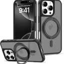 for iPhone 16 Pro Case with 360 Rotatable Magnetic Ring Stand [Compatible Mag-Safe] [Military Grade Protection] Translucent Matte Phone Cases for Women Men 6.3'', Black