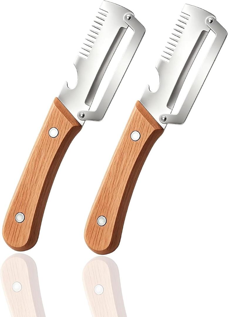 3 x 3 in 1 Vegetable Fruit Peeler - 2 Pack Stainless Steel Vegetable Fruit Peelers with Wooden Handle - Multifunctional Kitchen Utensils Gadgets