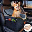 AlfaTok Memory Foam Booster Dog Car Seat with Washable Removable Cover, Elevated Pet Car Seat, Anti-Slip Sturdy Booster Seats for Small Dogs 35lbs, Seat Belt, Storage Pocket, Dog Blankets