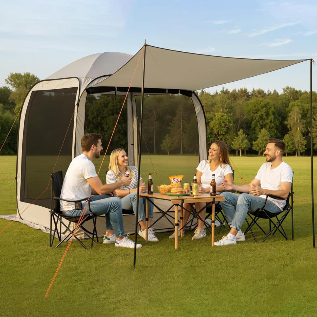 VEVOR Pop Up Screen House Tent, 6 x 6 ft, 4-6 Person Screen Gazebo with Extended Awning, Portable Screened in Canopy with Carry Bag, Netting Sides, for Patio, Backyard, and Outdoor Activities, Beige, 667.2 Ft