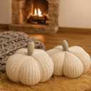 Vicenpal Knit Pumpkins Pillows Fall Thanksgiving Round Pumpkin Throw Pillows 9.84 Inch Rustic Farmhouse Grayish White Cushion for Autumn Thanksgiving Halloween Decoration for Fall Home Bed Couch Sofa