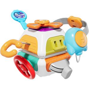 SOCBTNSO 10-in-1 Montessori Busy Board for 1 Year Old - Toddler Toys 1-2 Years with Car Steering Wheel & Keys, Car Travel Toys for Toddlers 1-3, Sensory Activity Cube, Birthday Gifts Baby Boys Girls