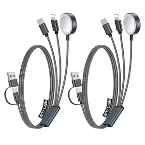 2Pack Multi Charging Cable Cord for Travel Essentials,Apple Watch Charger,iPhone Charger,[3-in-2] Type C/L Cable Portable Designed for iWatch,iPhone 17-8,Galaxy S25-21,AirPods,iPad-4FT Black
