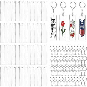 Acrylic Keychain Blanks,144Pcs Clear Keychains Set Including 48 Pcs Rectangle Clear Acrylic Ornament Blanks (2 x 8cm) 48 Pcs Key Rings with Chain and 48 Pcs Jump Rings for Vinyl Crafting DIY