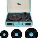 Vinyl Stereo Blue Record Player 3 Speed Portable Turntable Suitcase Built in 2 Speakers RCA Line Out AUX Headphone Jack PC Recorder