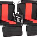 LET'S CAMP Folding Stadium Seat Bleacher Chair with Cup Holder, Mesh Bag and Hide Hooks, Portable Stadium Chair with Back and Cushion (Black Red - 2 Pcs)