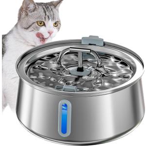 Homtyler Stainless Steel Cat Water Fountain,Pet Water Fountain 4L/135oz Large Capacity,Dog Water Dispenser with Water Level Window, Multiple Filtration, Quiet Automatic Pet Fountain Easy Clean,2Faucet