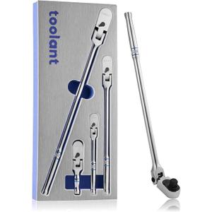 toolant 4Pcs Flex Head Ratchet Set, 1/ 4“&3/ 8"&1/ 2" Drive Gear Wrench Compact Head Ratchet Wrenches, 90-Tooth Gear, 180° Flex, 11 Positions, Longer Handle, 1.5X ASME Durability