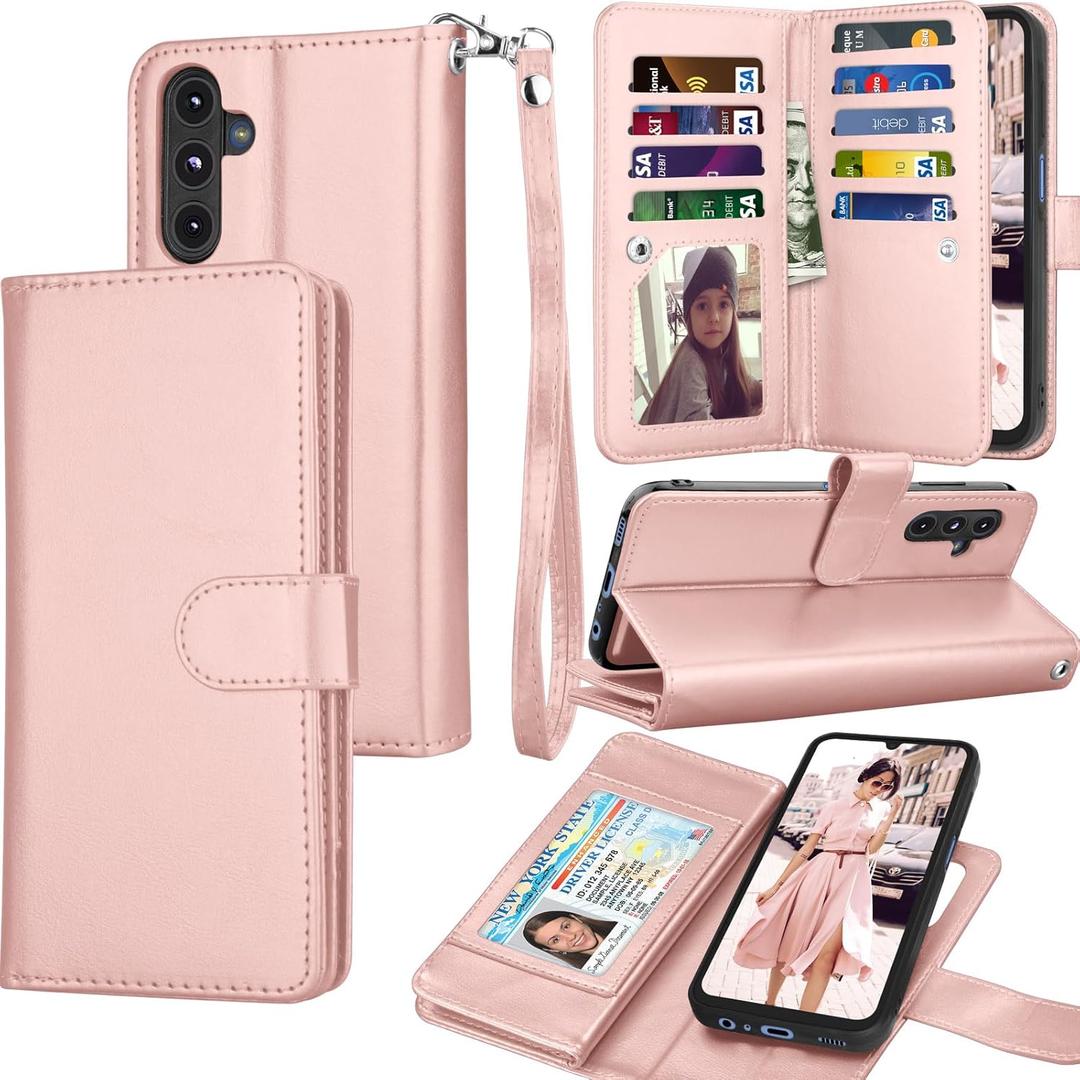 Galaxy A15 5G Case, Galaxy A15 5G Wallet Case, Tekcoo Luxury PU Leather Cash Credit Card Slots Holder Carrying Folio Flip Cover [Detachable Magnetic Hard Case] Kickstand for Samsung A15 5G [Rose Gold]