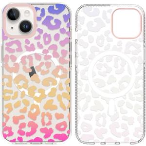 SAKUULO Magnetic for iPhone 15 Case Colourful Leopard Print Pattern [Compatible with MagSafe] [with Screen Protector] Wireless Charge Strengthen Protection Cover, Colourful Leopard (6.1")