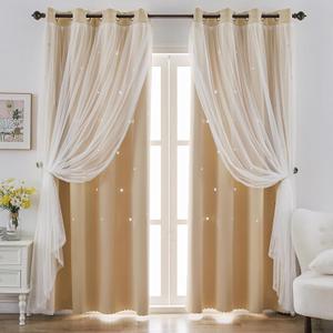 indistar Star Cutout Kids Window Blackout Curtains for Girl Bedroom Window Room Darkening Curtains & Drapes Baby Nursery Curtains (2 Panel, 52W x 84L inch,Beige)