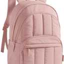 BAGSMAT Womens Backpack Travel Laptop Backpack for Women, Quilted College Laptop Bookbag, Work Back Pack for Women, Cute Computer Water-Resistant Casual Daypack, Puffer Pink (15.6 Inch)