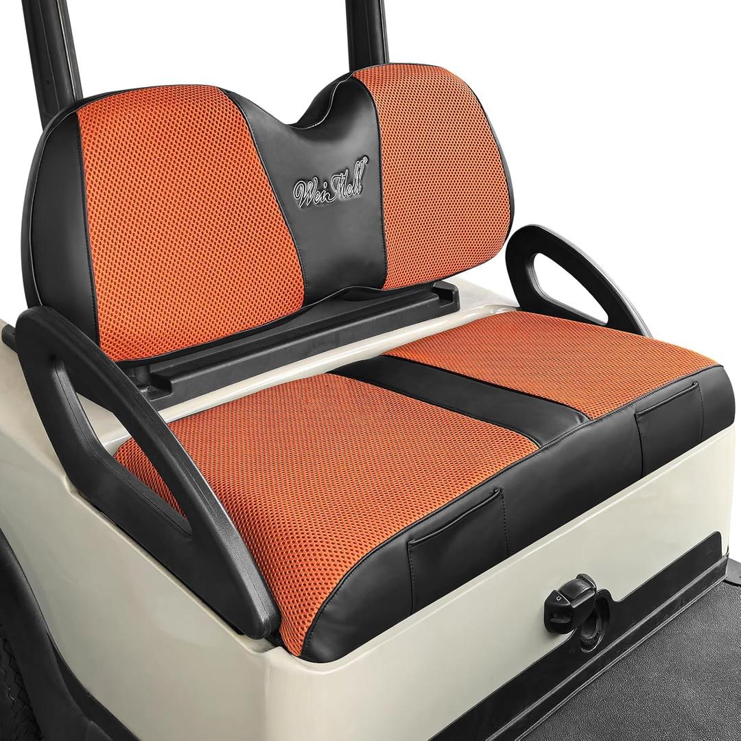 Golf Cart Seat Covers for Club Car Precedent Front Seat Covers Thicken Breathable Mesh Patchwork Vinyl Leather Fit Ordinary Cushion Seat Cover No Nails Easy to Install Black & Orange