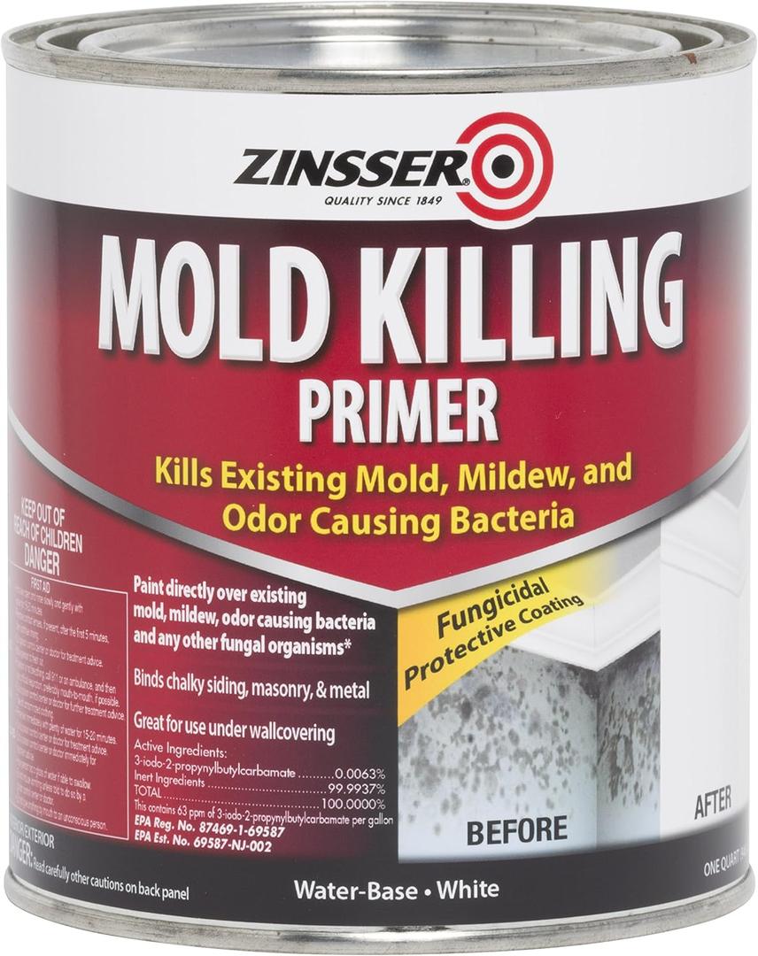 qt Zinsser 276087 White Mold Killing Primer Water-Based Mold Killing Primer (32 Fl Oz (Pack of 1))