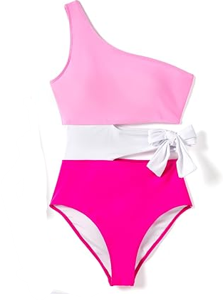 PATPAT Swimsuit Shoulder Cutout Colorblock Bathing Suits One Piece Swimwear Medium