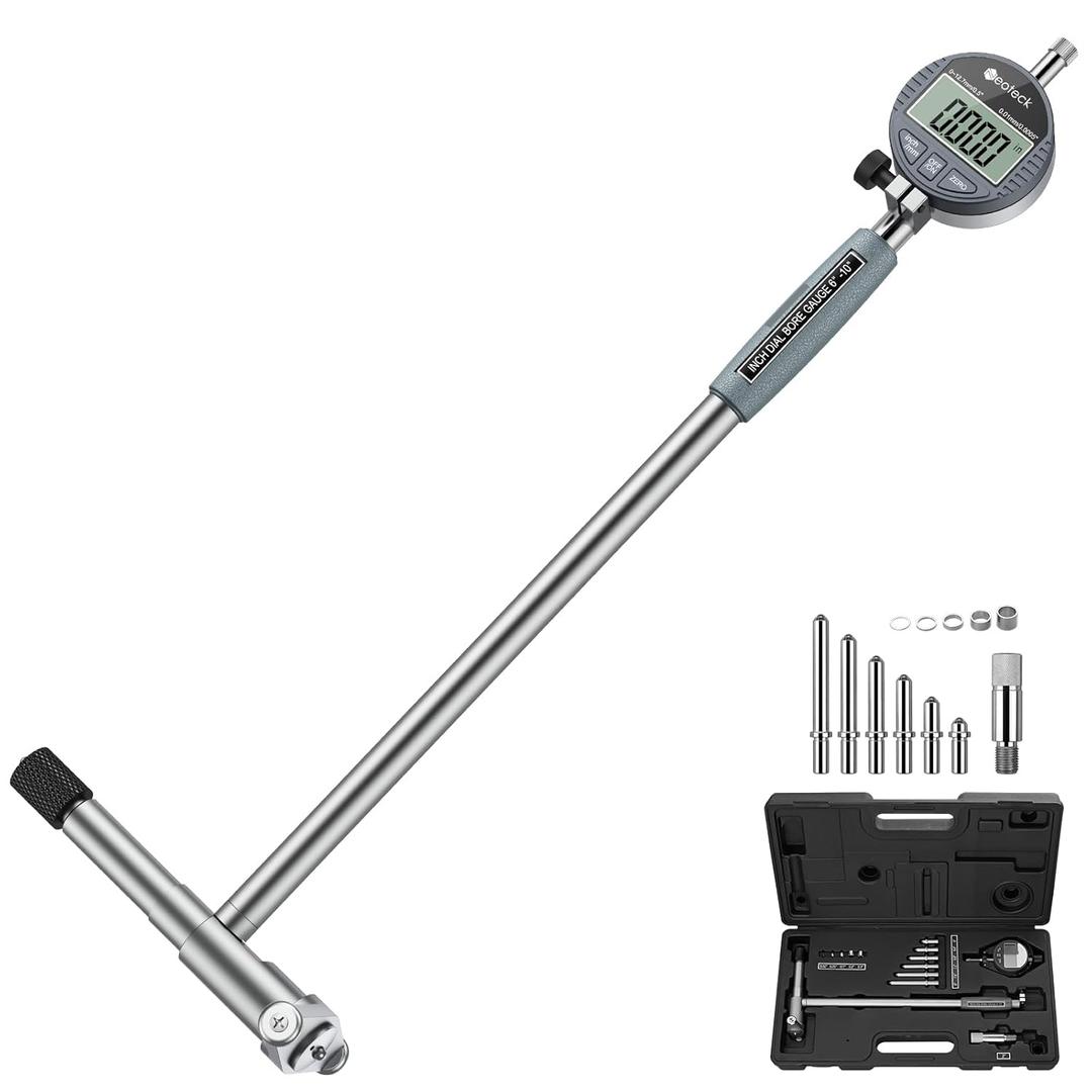 Neoteck 6-10"/0.0005" Digital Indicator Bore Gauge Set with 6 PCS Anvils 9.8" Measuring Depth Dial Bore Gauge with ABS Storage Box for Engine Cylinder Measurement (Silver)