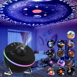 Star Projector Galaxy Light, Galaxy Projector for Bedroom with Meteor and RGB Lighting Effects, 13 HD Film Discs Planetarium Projector with Timer, Space Projector Night Light for Kids (Black)
