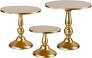 QENUIITEA Set of 3 Gold Cake Stands, Metal Round Cake Holder Dessert Pie Pizza Display Stand 8" 10" 12" Serving Tray Decoration for Wedding Celebration Party Birthday Baby Shower