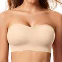 Push Up Strapless Bras for Women Supportive Bandeau Bra Non Slip Wireless No Underwire Padded Tube Bra(Nude, S)
