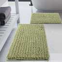 Luxury Chenille Light Sage Green Bathroom Rugs Sets 2 Piece, Thickened Hot Melt Rubber Bottom Bath Mats for Bathroom Non Slip,Bath Rugs Quick Dry Machine Washable for Shower Mat (32"x20"+17"x24")
