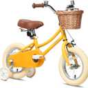 Petimini Vintage Kids Bike for Girls, 1220 Inch Classic Bicycle with Wicker Basket & Bell, High Tensile Steel Frame, Training Wheels (1218), 85% Pre-Assembled, Retro Bike for Outdoor Riding (Mango)