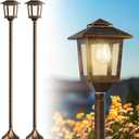 63" Aluminum Solar Lamp Post Light 2Pack, Solar Light Posts for Outside Waterproof, Outdoor Lamps for Patio, Backyard, Front Porch Decor, Warm White, Replaceable Bulb