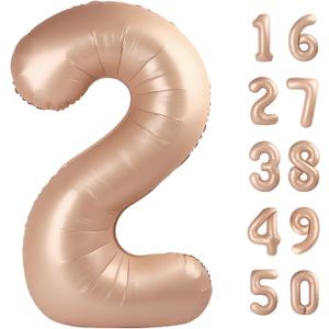40 Inch Caramel Balloon Number 2 Balloon,Number Balloons Big Giant Jumbo Number 2 Foil Mylar Balloons for 12th Birthday Party Anniversary Events,Wedding Anniversary Party Decorations