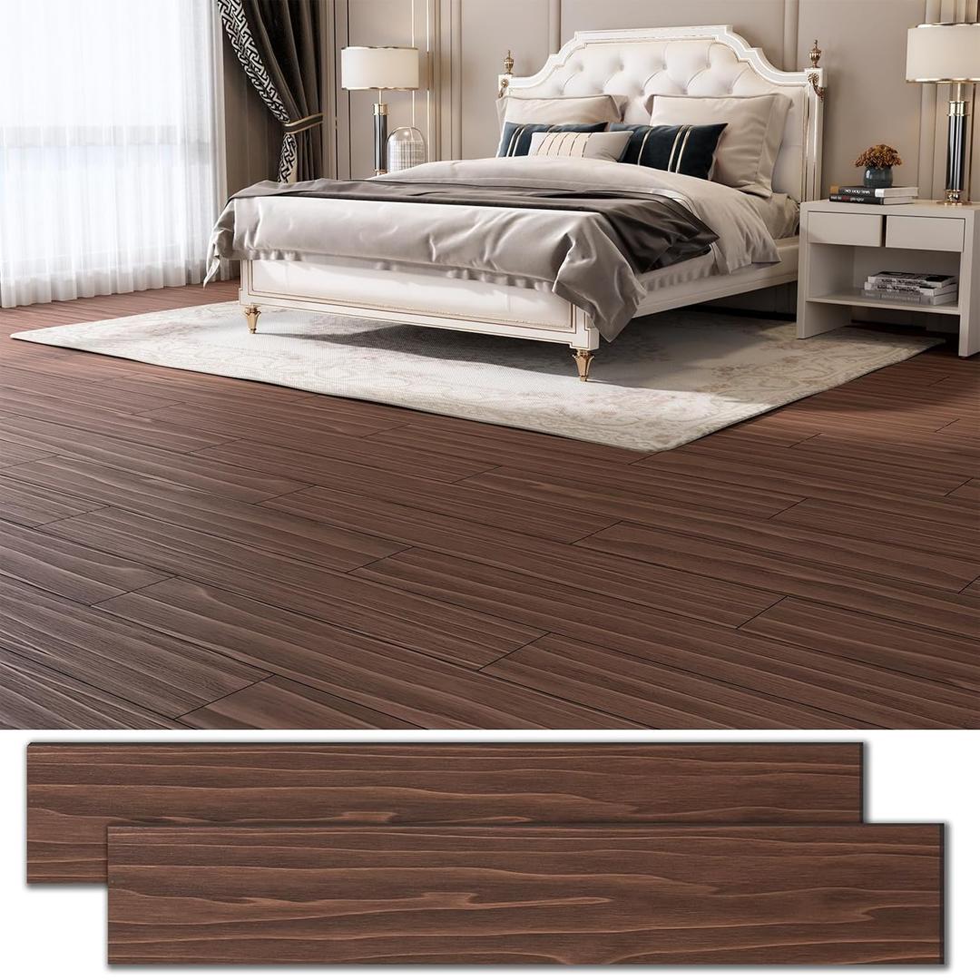 30 Sq.Ft. Peel and Stick Vinyl Floor Tiles 36" x 6" Wood Look Planks, 20 Pack Waterproof Self-Adhesive Flooring Tiles, DIY for Renter, Kitchen, Living Room, RV, Dark Brown